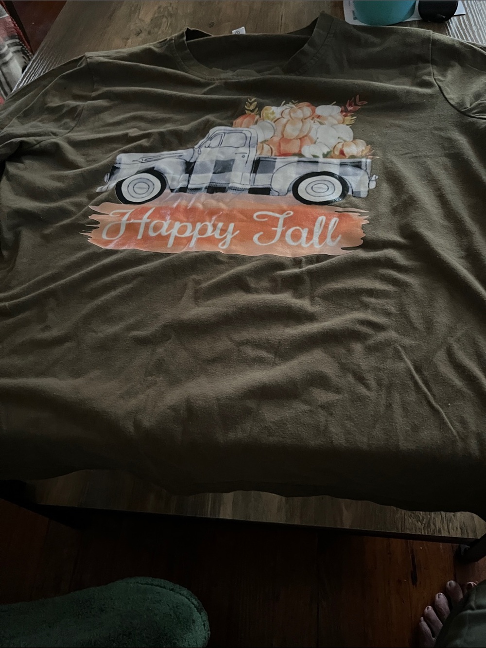 Olive Green 'Happy Fall' Long Sleeve Graphic Tee